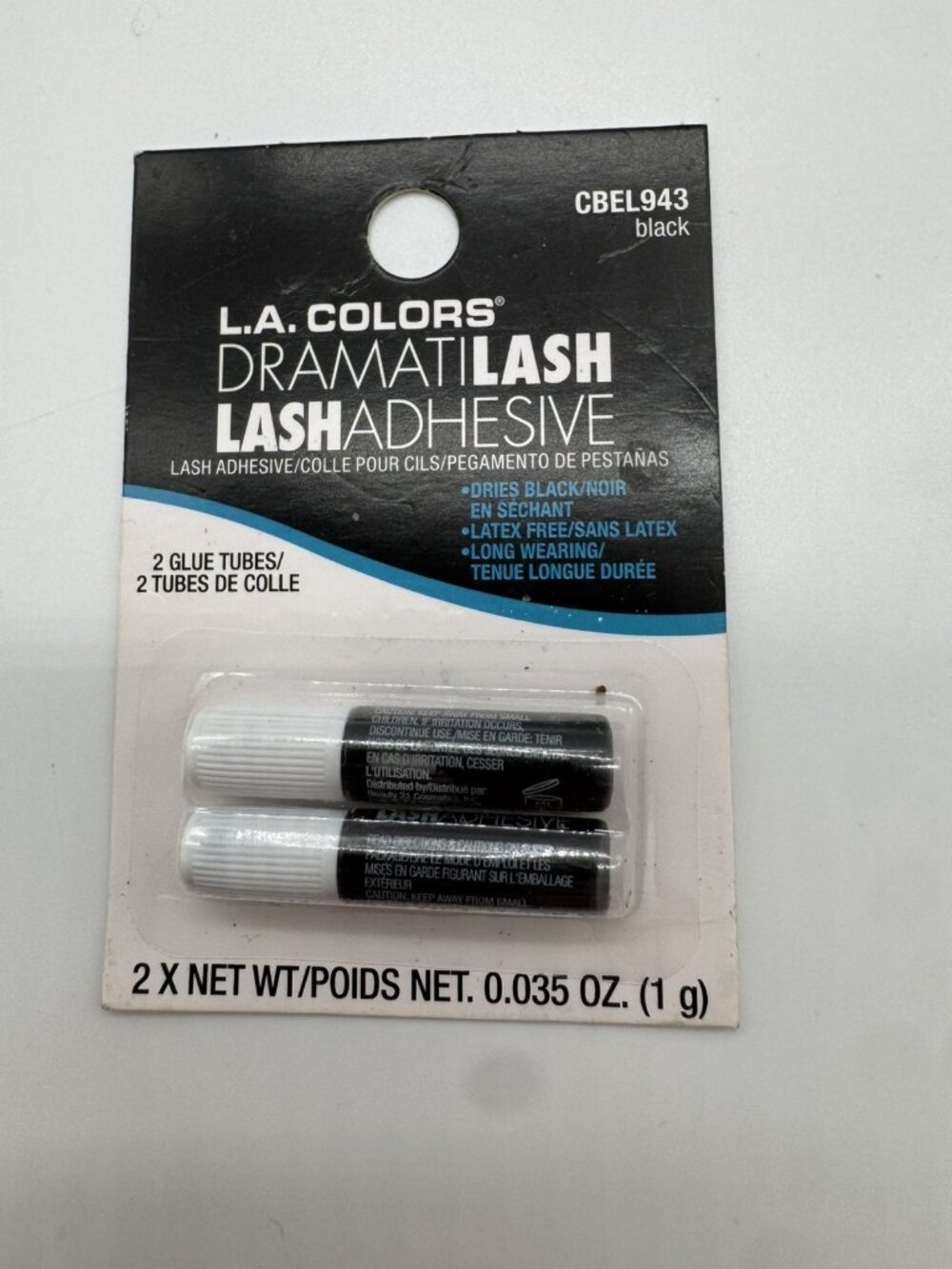 LA Colors CBEL943 Dramatilash Lash Adhesive Black 1pk of 2 Glue Tubes New